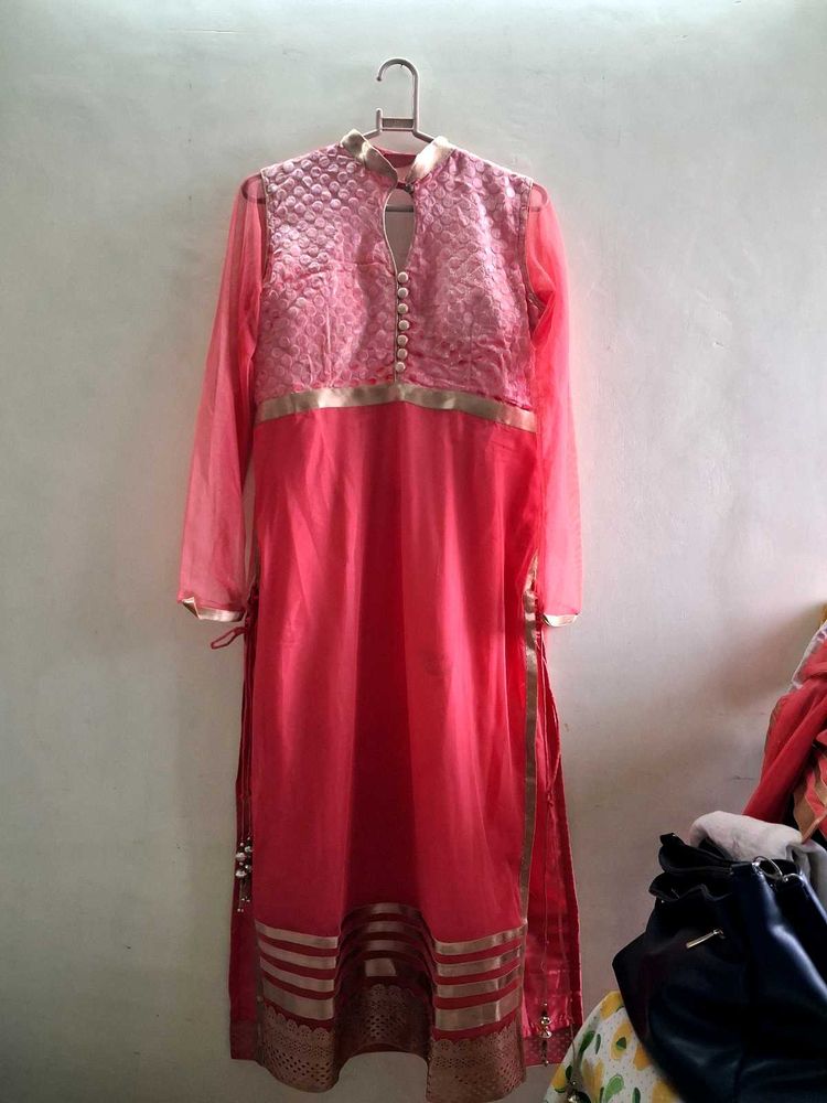 Long Kurta Set (Peach Pink)