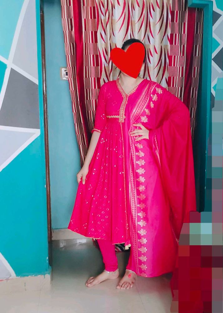 Pink Colour Three Piece Kurta Set