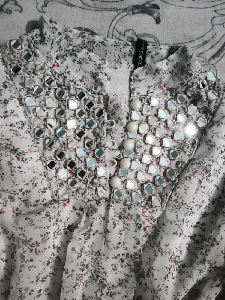 Floral Mirror Embellished Top