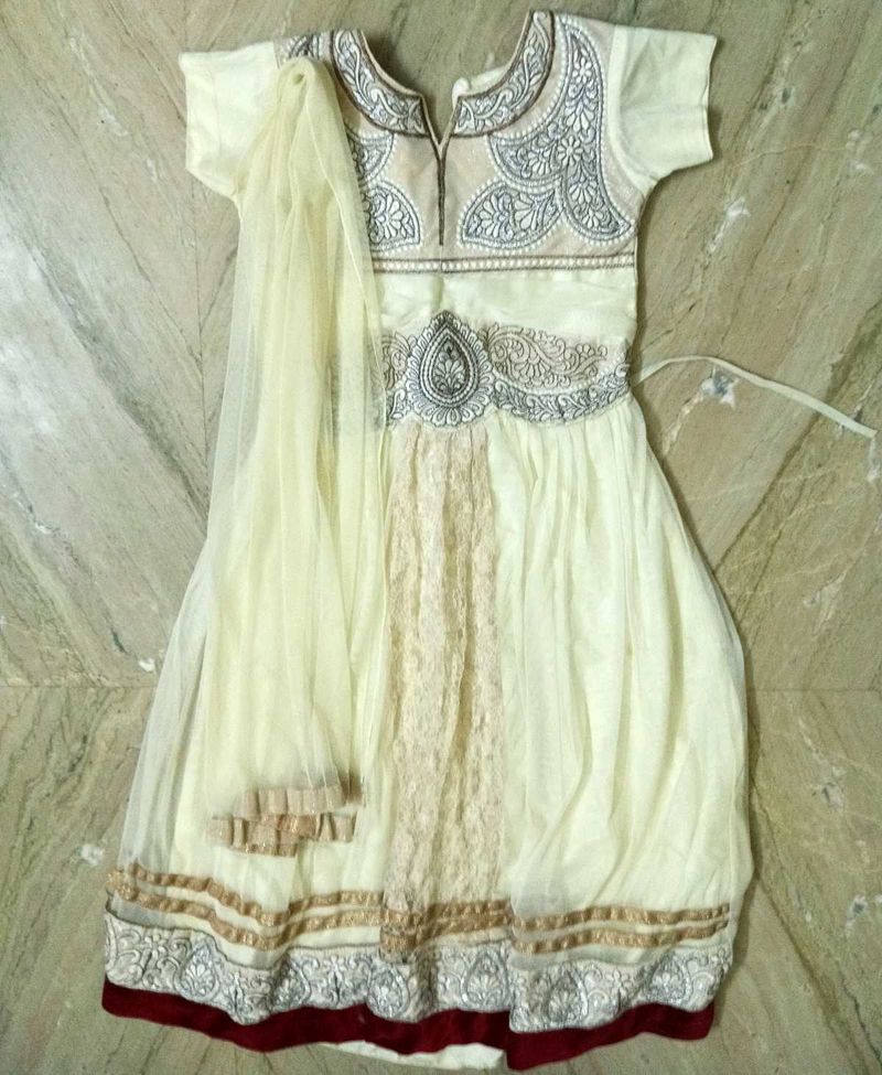 Cream Embellished Girls&#39; Dress