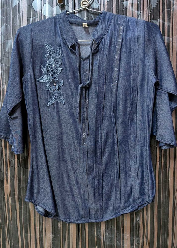Blue Embroidered Top