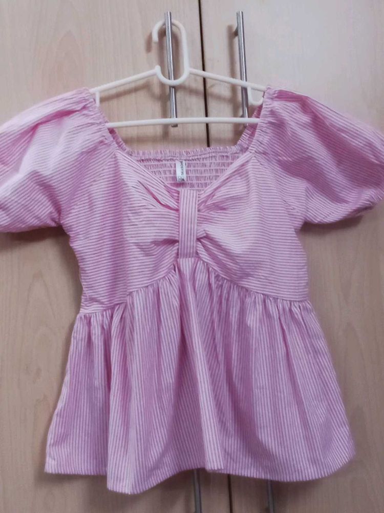 Pink Striped Puff Sleeve Top