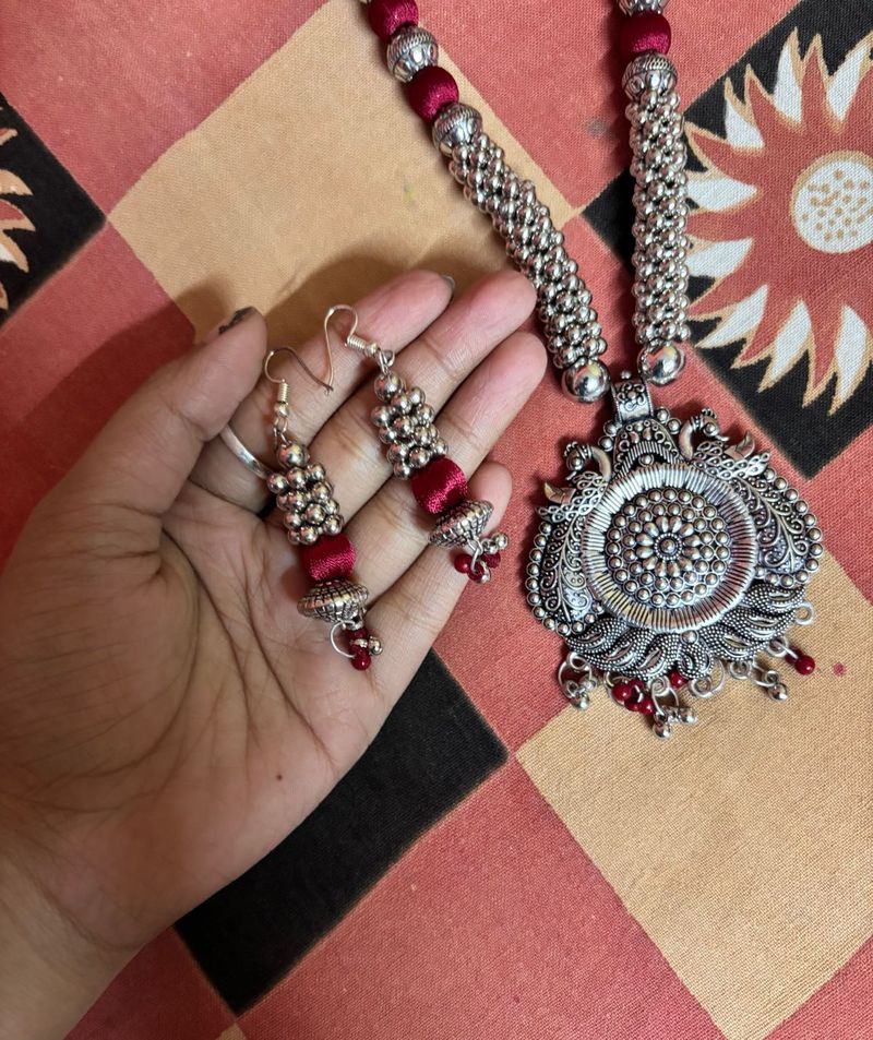 Oxidized Silver Necklace &amp; Earring Set