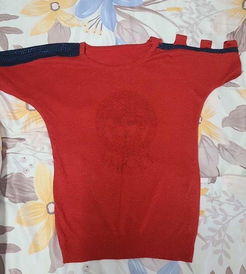 Red Cut-Out Shoulder Top