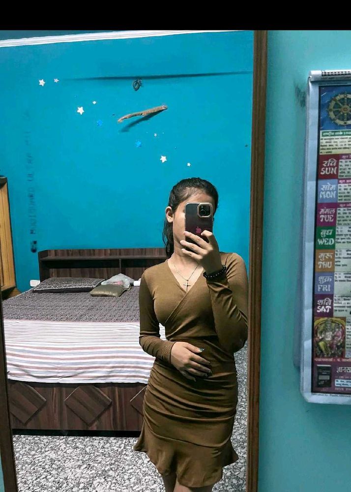 Brown Long Sleeve Mini Dress
