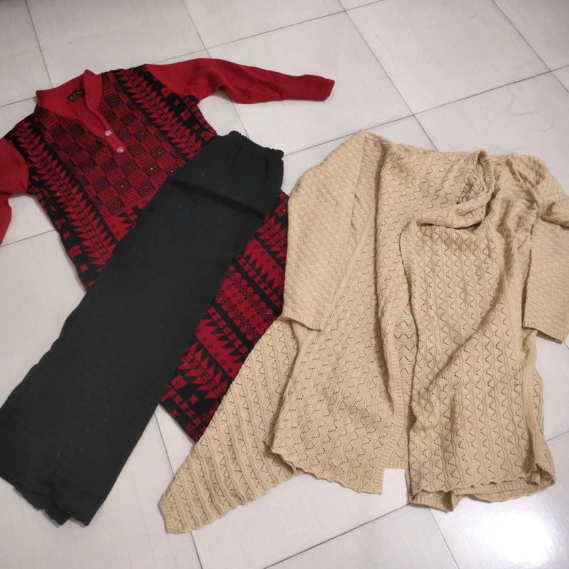 combo woollen cardigan and kurta set