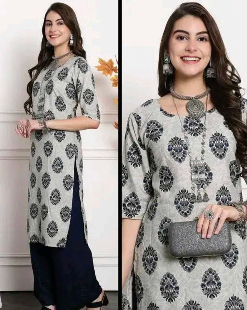 Elegant Grey Printed straight Kurta