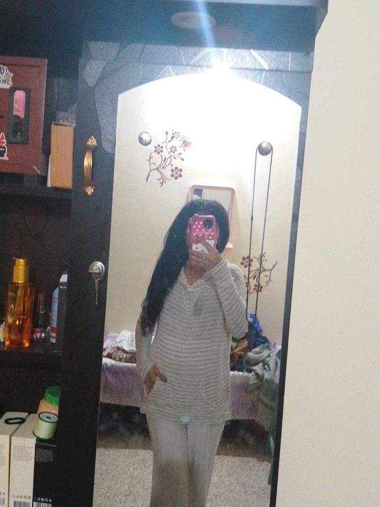 Lightweight Striped Casual High Neck  Top For Wome