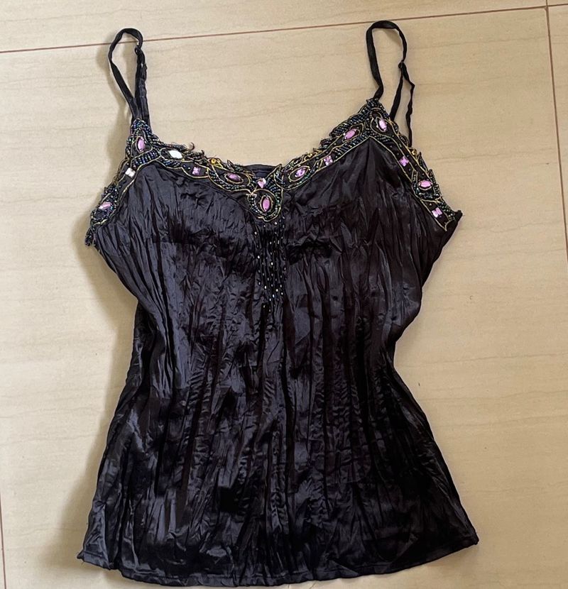 Embellished Black Cami Top