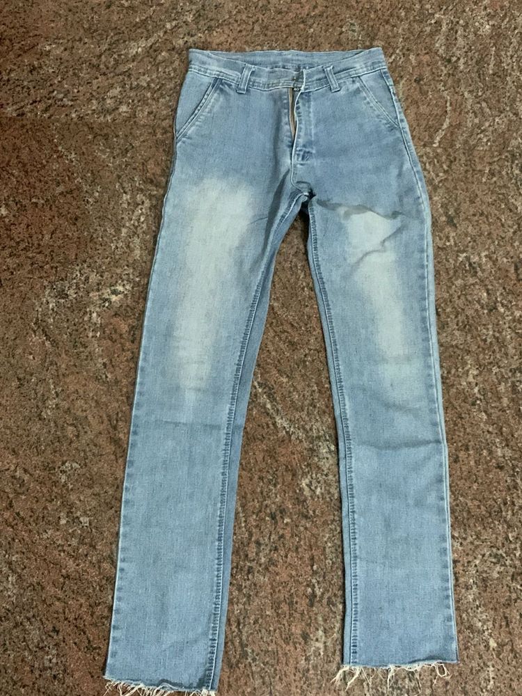Light Wash Raw Hem Jeans