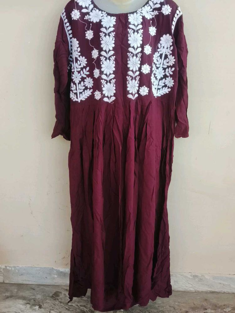 Maroon Embroidered Kurta Dress
