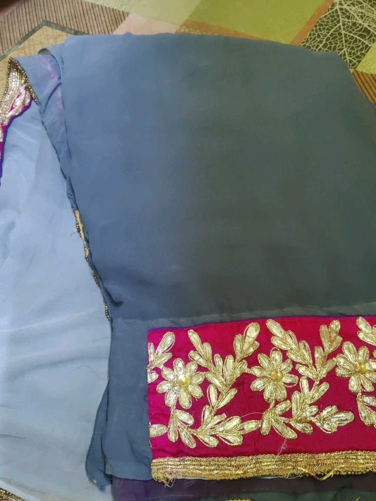 Elegant Grey Saree with Embroidery