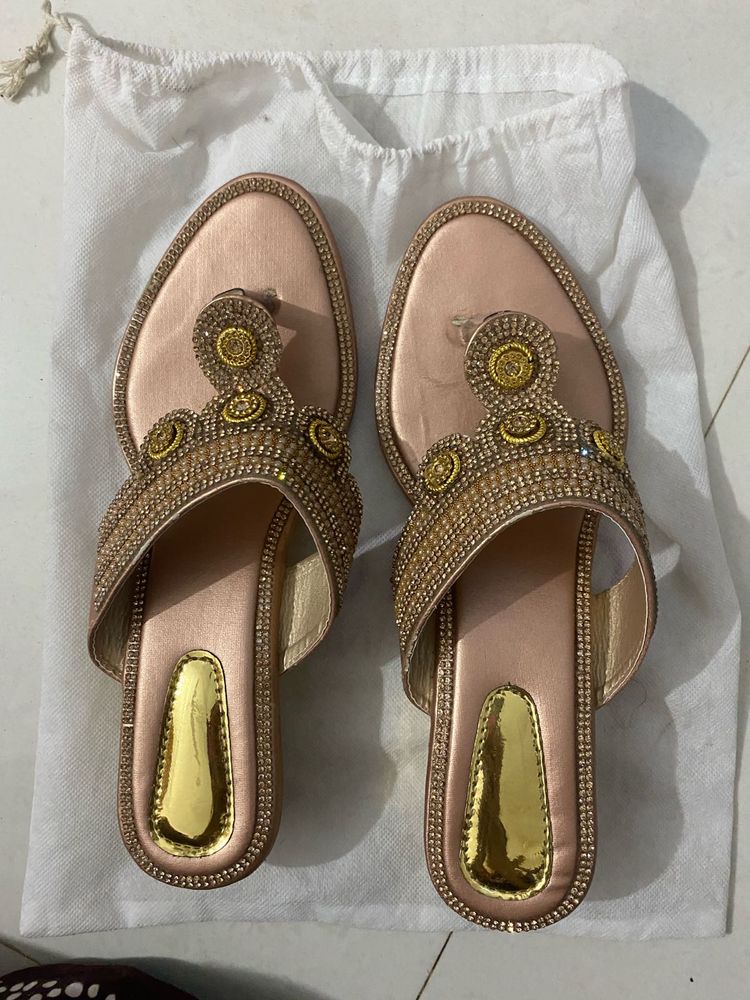 Stylish Partywear Wedges – Golden &amp; Peach