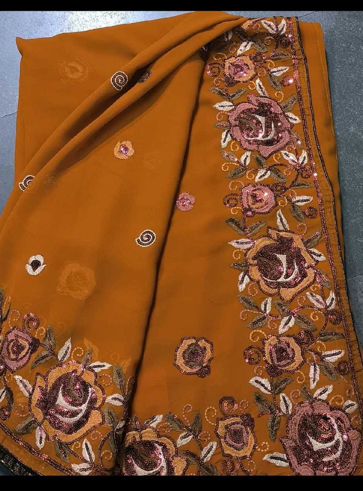 Mustard Embroidered Saree 💛