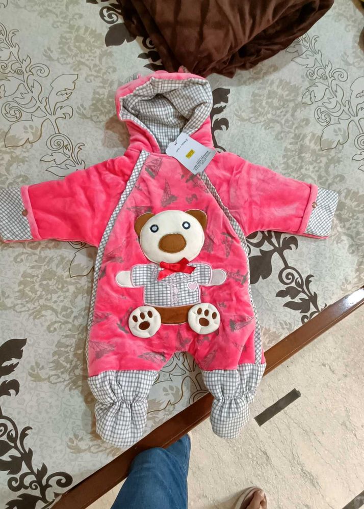 Baby Pink Teddy Bear Snowsuit