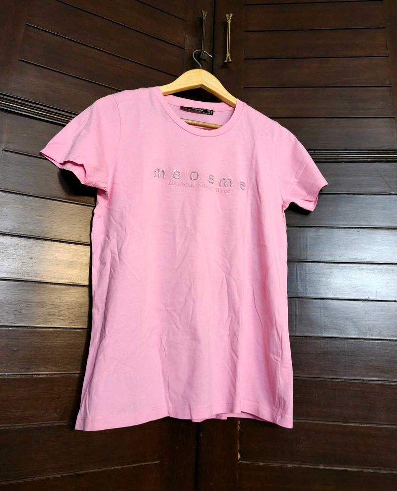Madame Pink Brand Embossed Print Cotton Tshirt