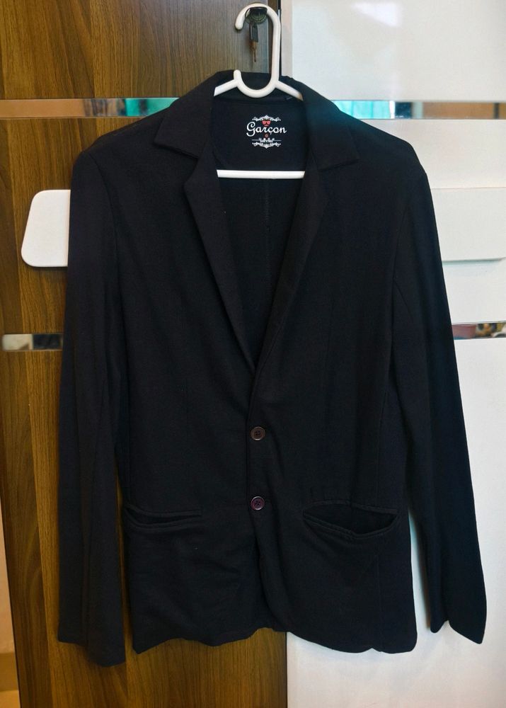 Black Cotton Blazer For Men