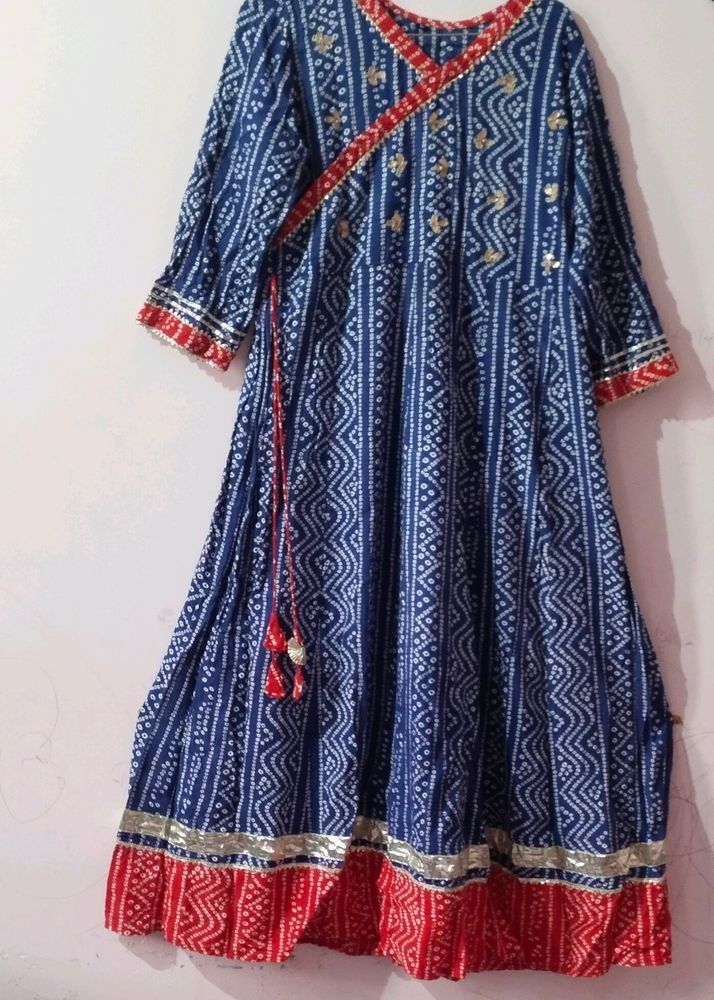 Blue Bandhini Anarkali Kurta
