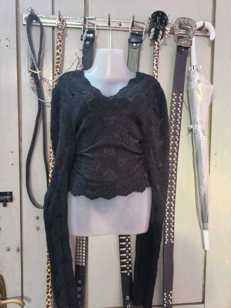 goth/alternative y2k Emo Black Knit Top
