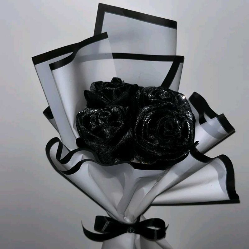 Ribbon Flower Bouquet In Black Colour,🖤