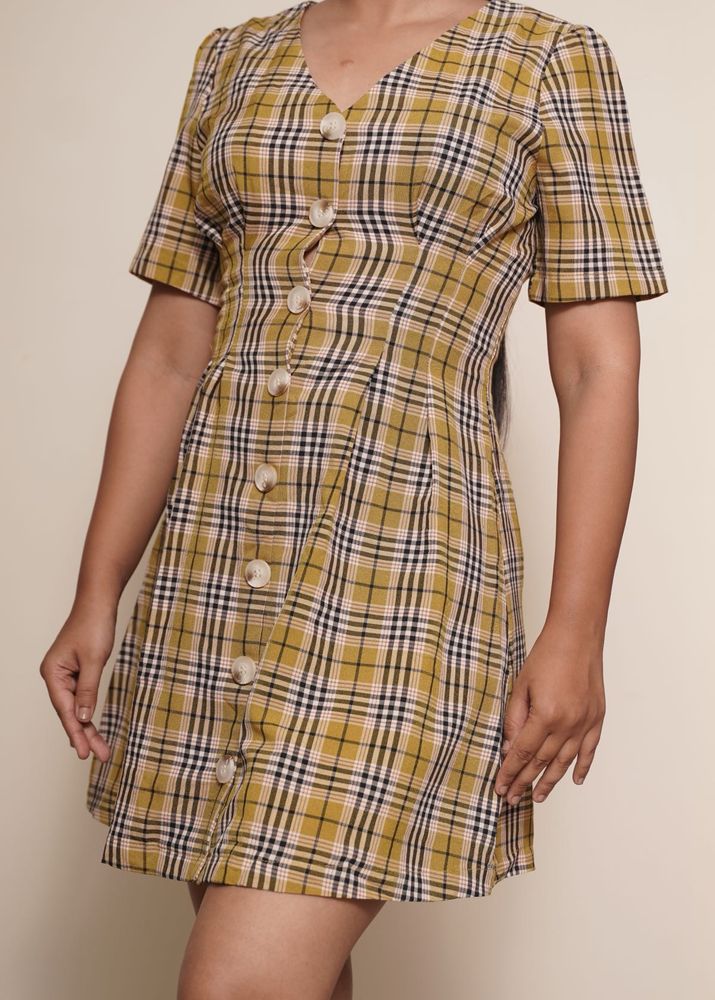 Plaid Button-Front Mini Dress
