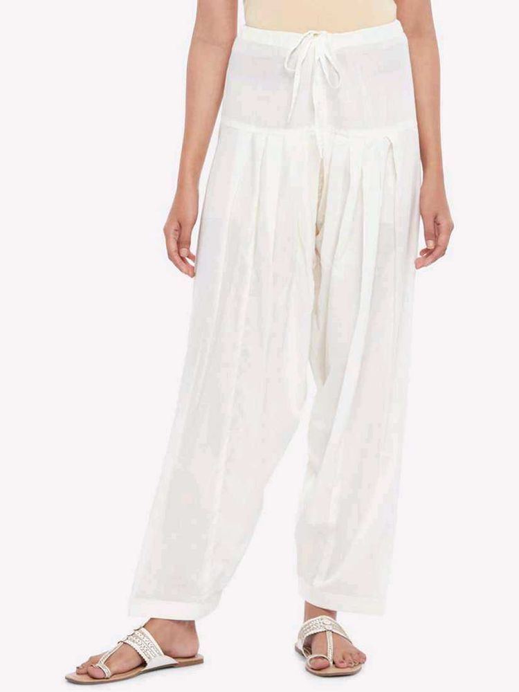 White Cotton Palazzos(Waist-26inches To 34 Inches)