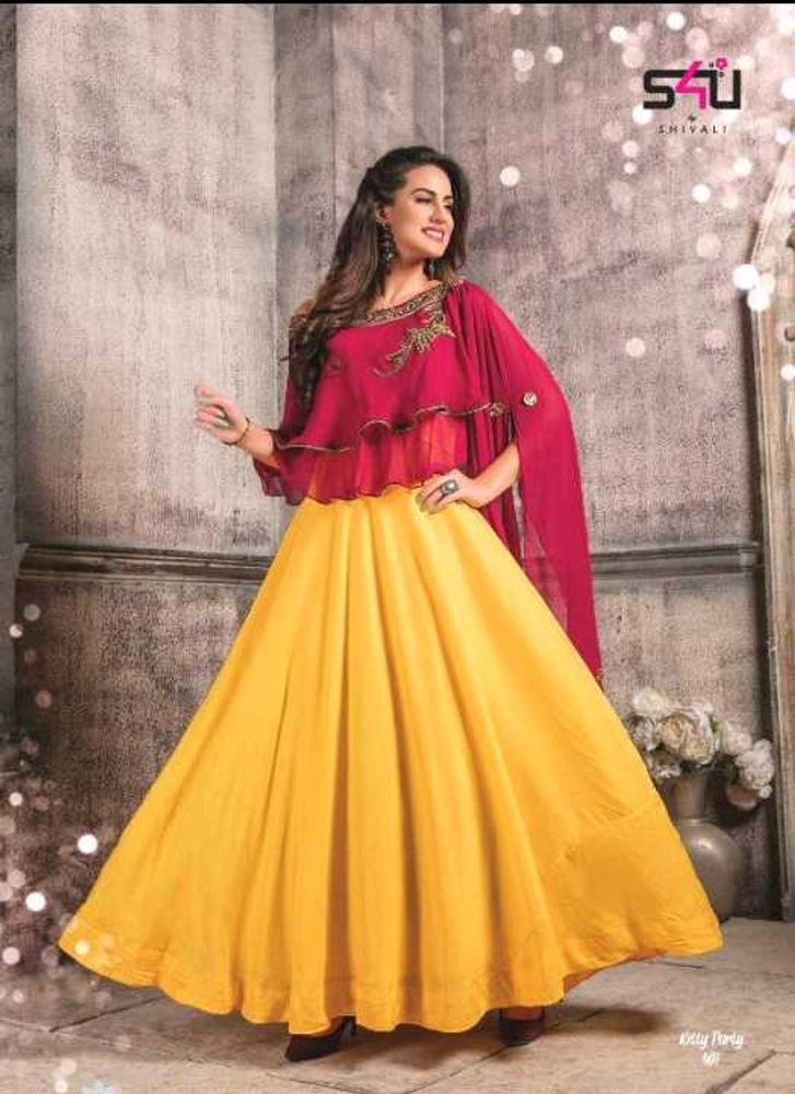 Designer Yellow &amp; Rani Pink Dress