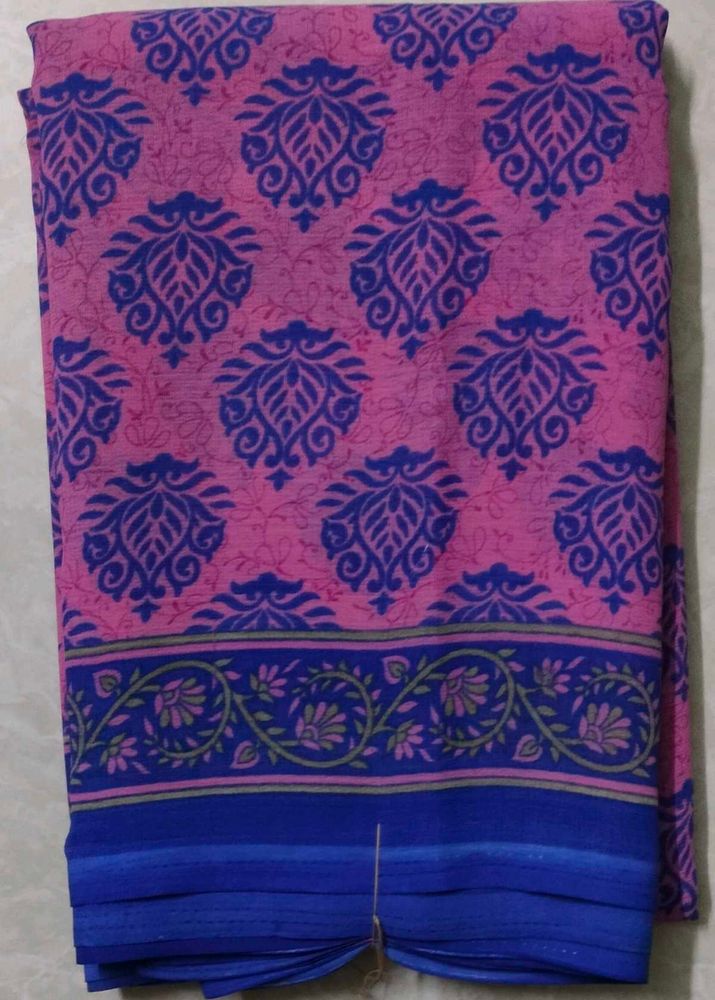 Pink &amp; Blue Printed Saree
