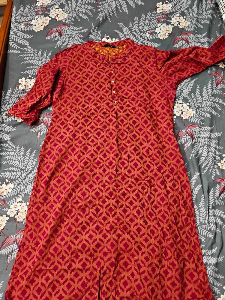 Red Printed Kurta - Used In Very Good Condition