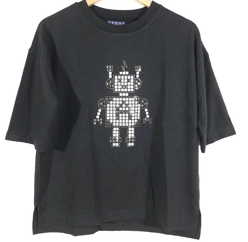 Tommy Black Oversized Crop T- Shirt
