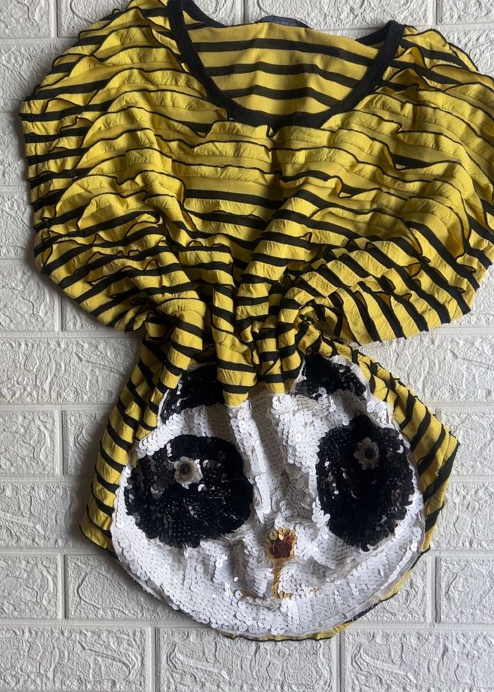 Funky Panda Sequin Ruffle Oversize Top