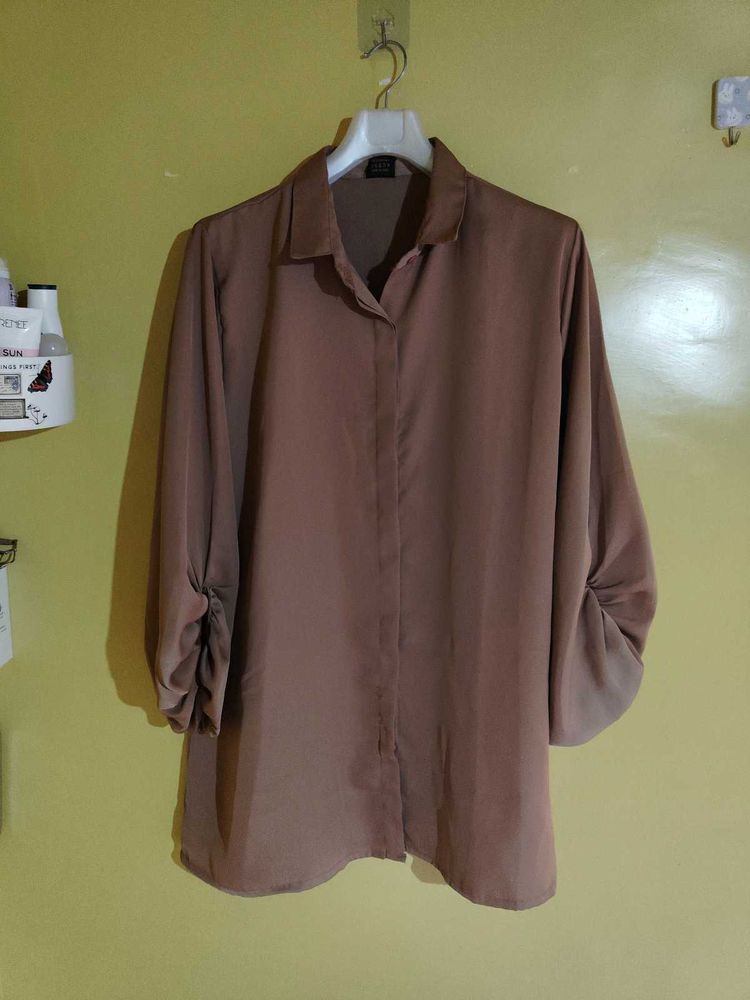 Korean Brown Long Baloon Sleeve Shirt