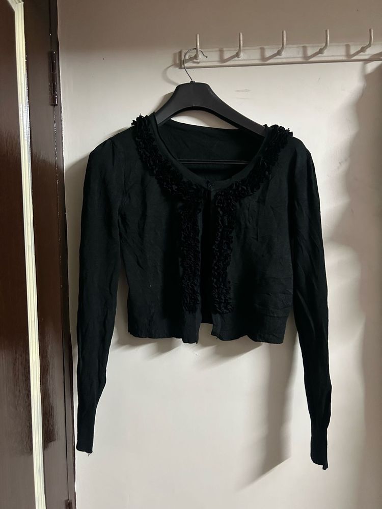 Black Cropped Cardigan