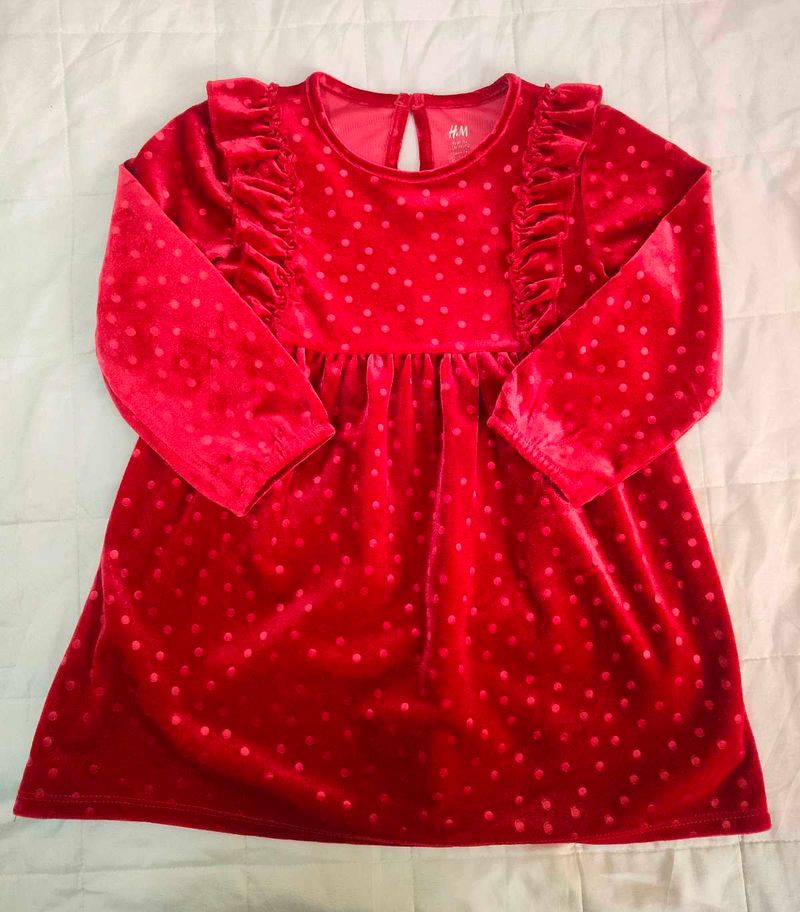 Red Velvet Polka Dot Dress