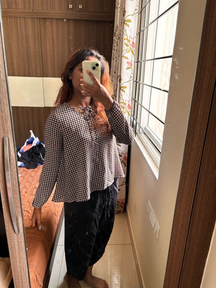 Gingham Tie-Neck Top
