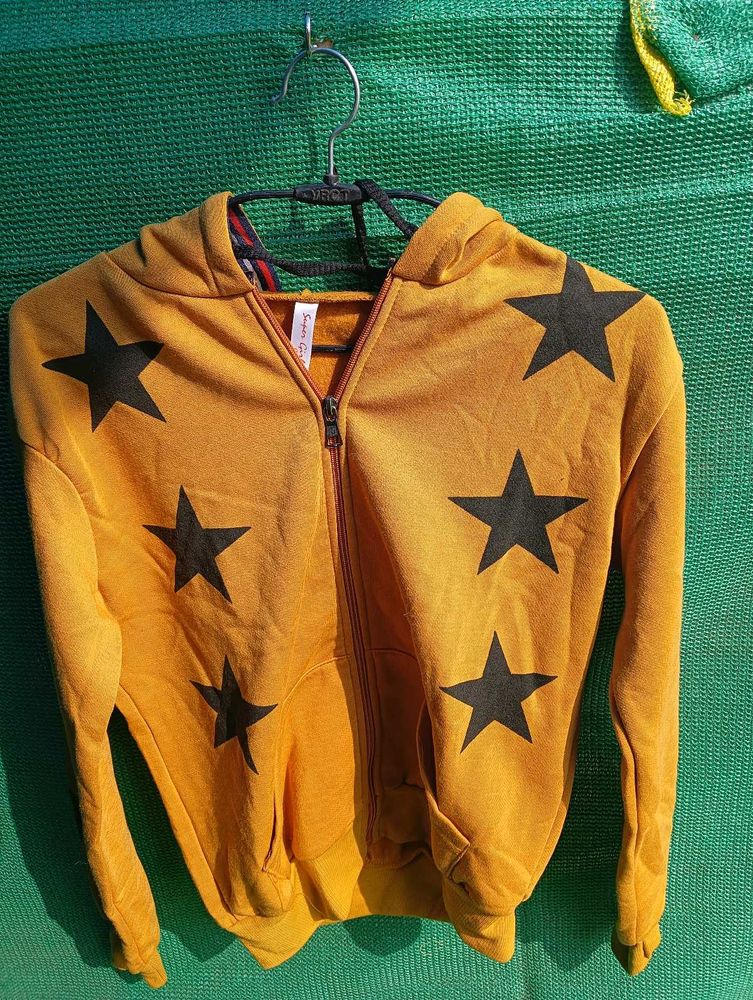 Starry Mustard Zip-Up Hoodie (Free size upto M)