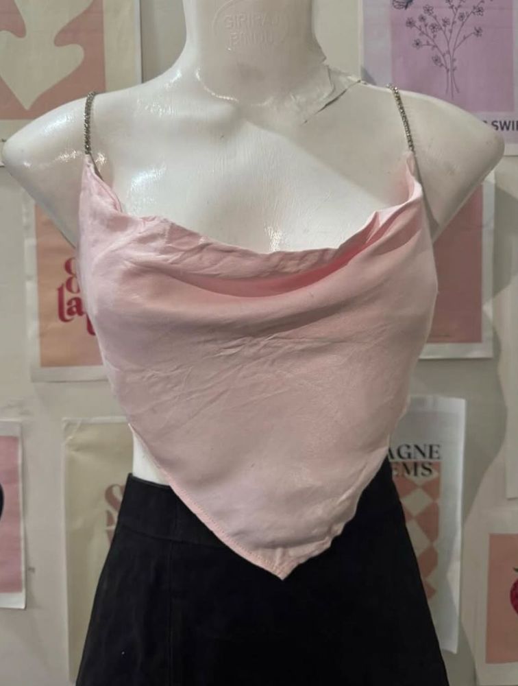 Rhinestone Strapped Pink Backless Top