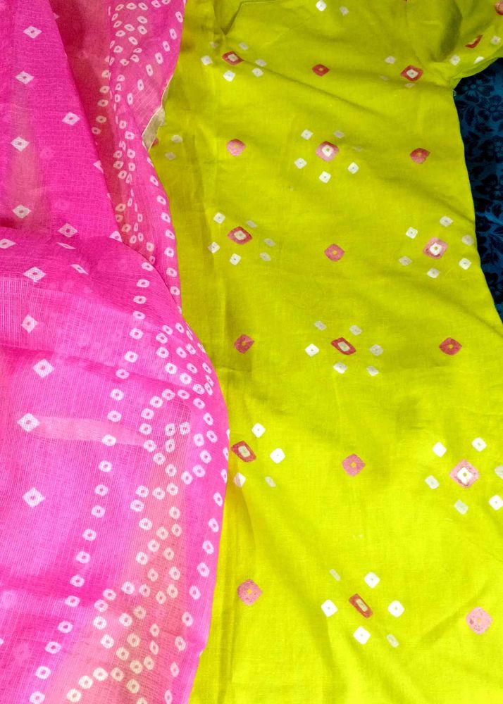 Kurthi Set Parrot Green Kurth Pink Dhuppatta 💖💖