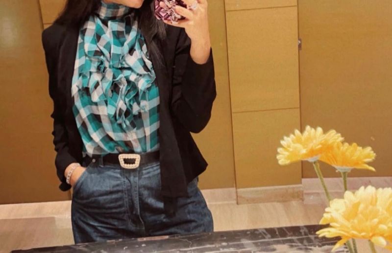 Halter Ruffled Plaid Beautiful Top