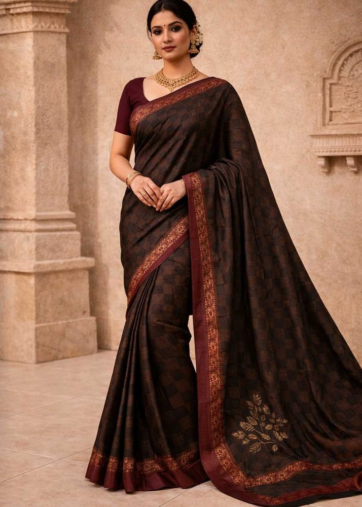 Elegant Brown Printed Saree