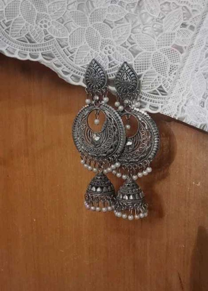 Oxidized Silver Jhumka Earrings