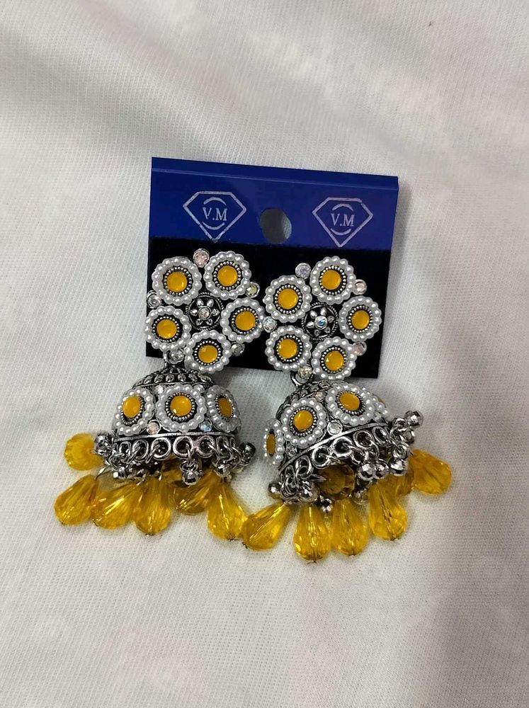 Yellow Jhumka Earrings