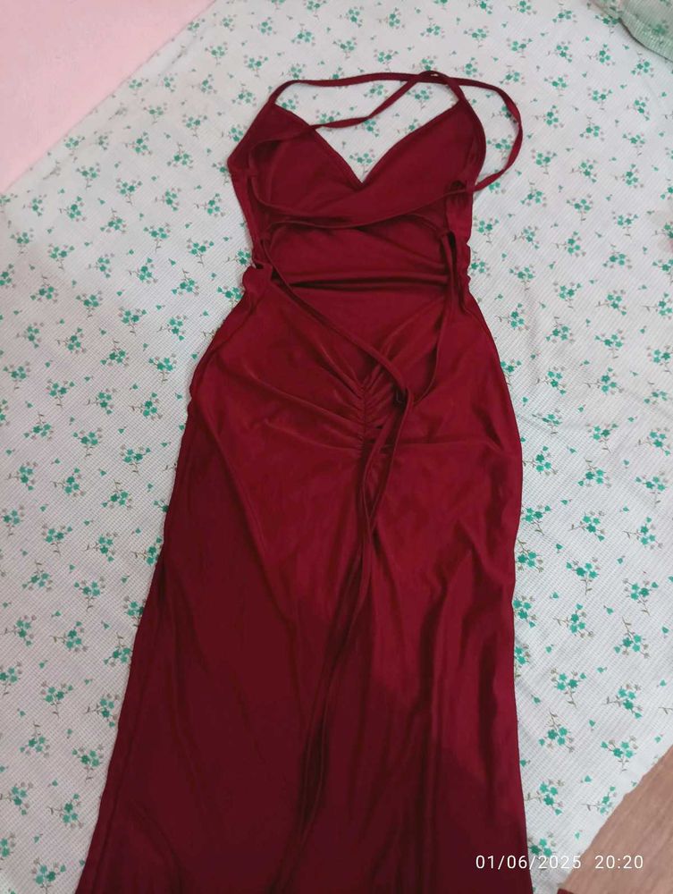 Burgundy Halter Maxi Dress