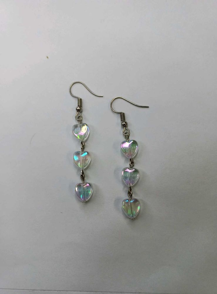 Beautiful Handmade Long Clear Heart Earrings