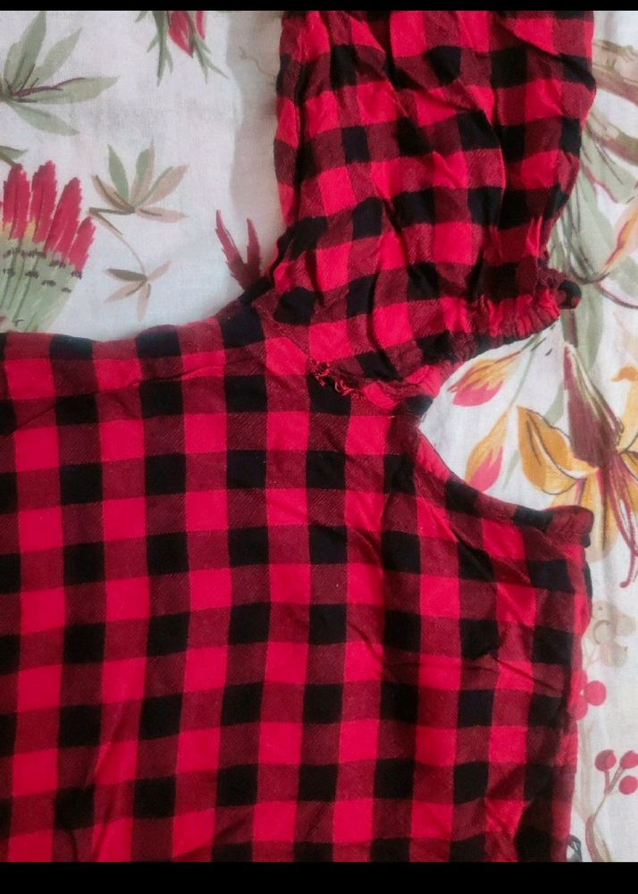 FabAlley Red And Black Checked Top
