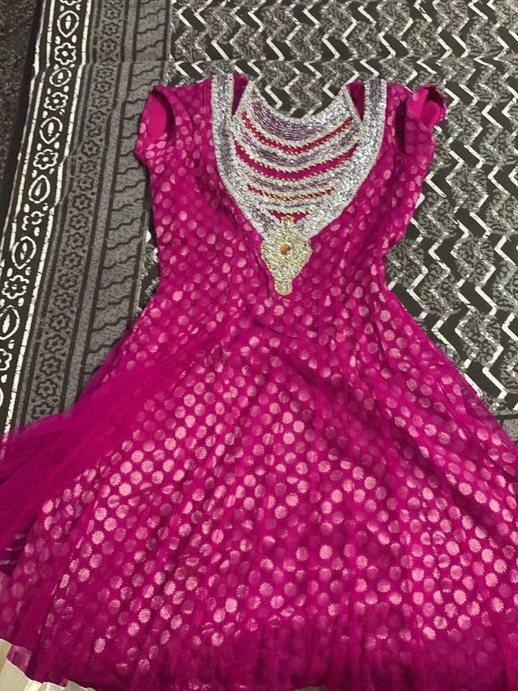Beautiful Net Kurti With Brocade Lining And V Neck