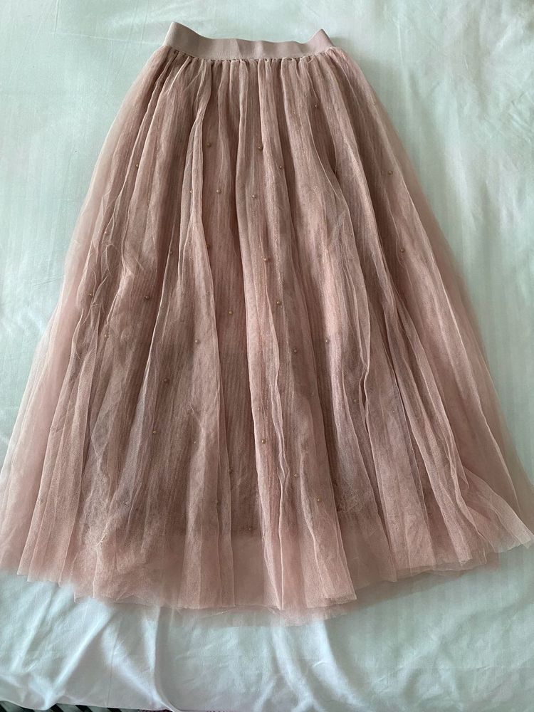 Blush Tulle Skirt with Pearls