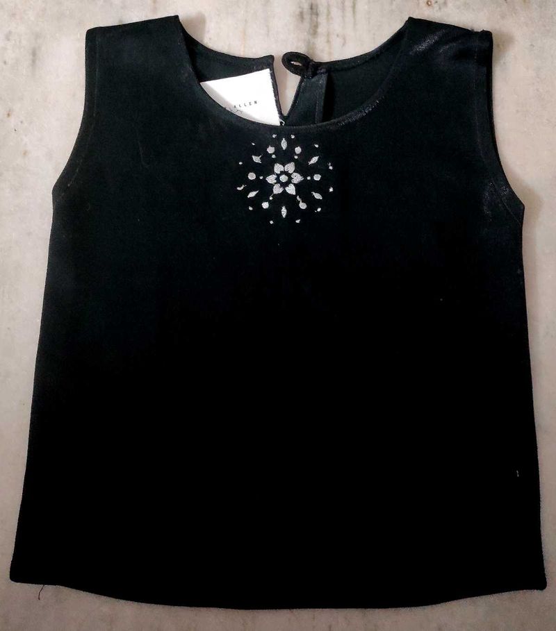 Black Sleeveless Top with Rhinestone Detail