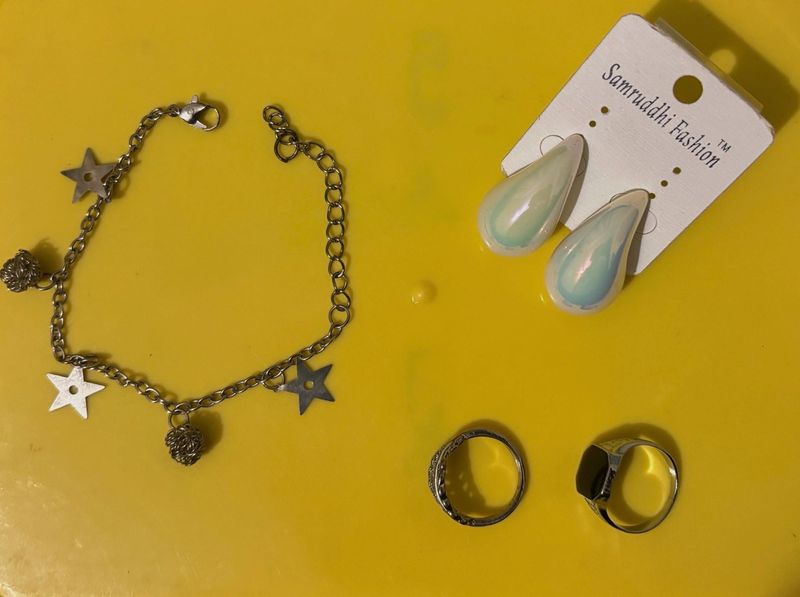 Jewelry Set: Bracelet, Earrings, Rings