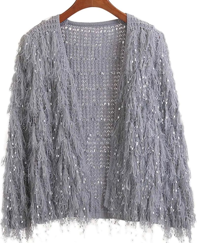 Gray Fringe Boho Cardigan